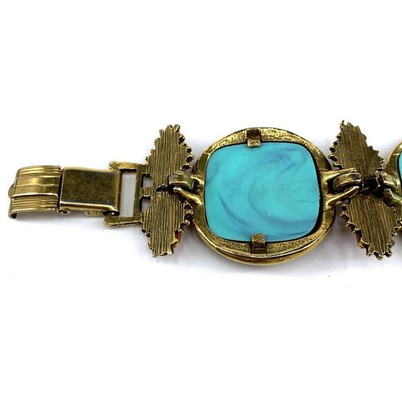 Egyptian Revival Bracelet 7" Unsigned Statement PIece Vintage Metal Plastic - Picture 7 of 11